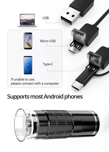 Беспроводной цифровой с увеличением 50X-1000X USB-микроскоп с гибкой подставкой для ПК, iPhone, Android 2432016000001 фото